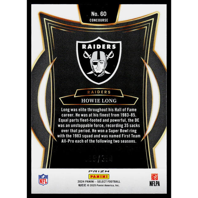 Howie Long 2024 Panini Select Purple Prizm Shock #60 SN Los Angeles Raiders