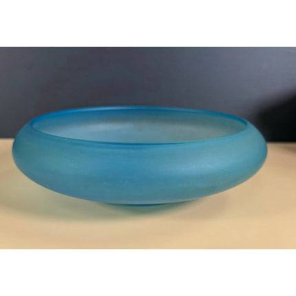 Celeste Blue Stretch Glass Flared Console Bowl Vintage Art Glass Centerpiece