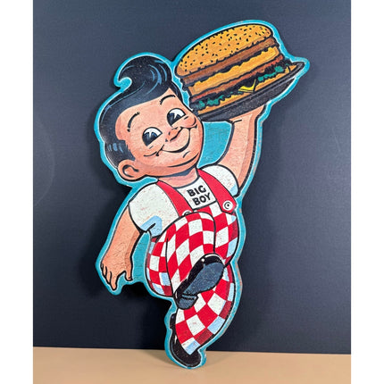 Elby’s Big Boy Coin Bank 9" Doll, Ashtray & Modern Tin Sign Lot 3 Collectibles
