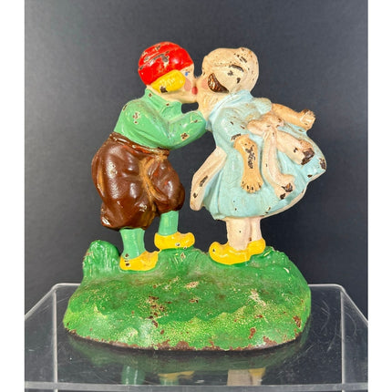 Vintage Hubley Dutch Boy & Girl Kissing Cast Iron Bookends Doorstops
