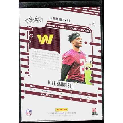 Mike Sainristil 2024 Panini Absolute Retail #150 RC Washington Commanders