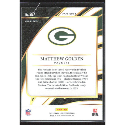 Matthew Golden 2025 Panini Select Pink Prizm Shock #267 Green Bay Packers
