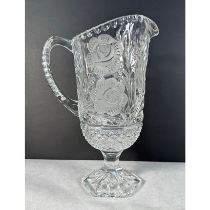 Bleikristall Lead Crystal Footed Pitcher 10 3/4" Frosted Roses Hand-Cut