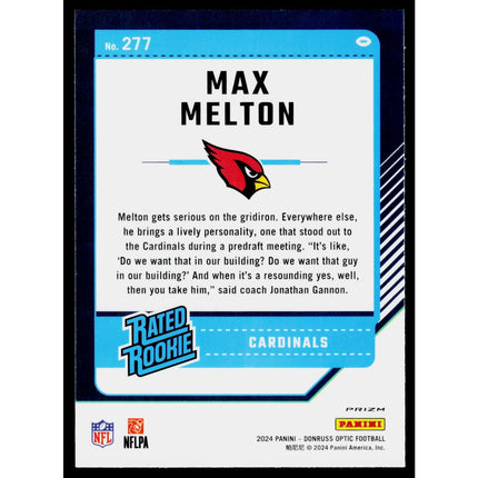 Max Melton 2024 Donruss Optic Rated Rookie Green Velocity Prizm #277 Cardinals