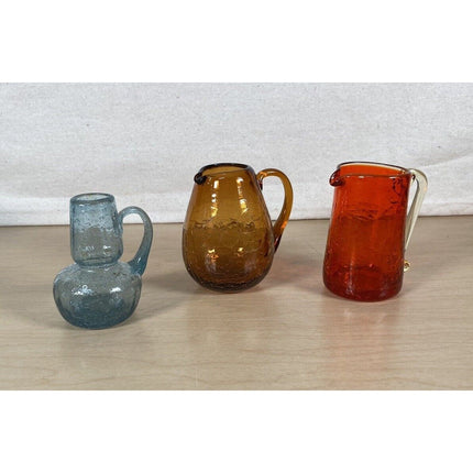 Vintage 1970s Handblown Crackle Glass 3-7" Vases Pitchers Set of 6