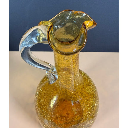 Yellow Crackle Glass Decanter with Stopper 9.5" Decorative Glass Bottle