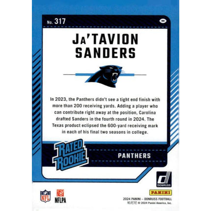 Ja'Tavion Sanders 2024 Donruss #317 RC Carolina Panthers