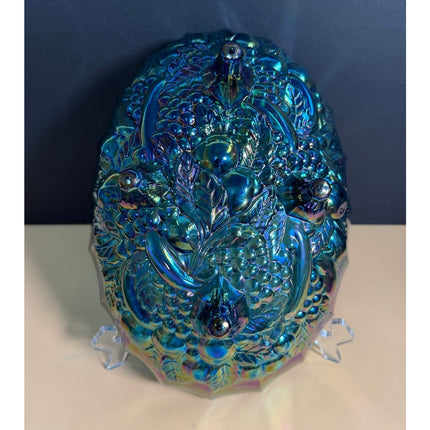 Indiana Glass Harvest Grape Carnival Glass Iridescent Footed Bowl 12" Vintage