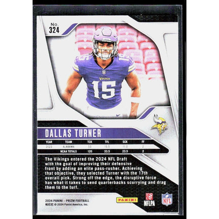 Dallas Turner 2024 Panini Prizm #324 RC Minnesota Vikings