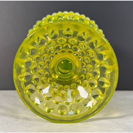 Fenton Uranium Glass Footed Hobnail Candy Dish 5 3/4" Topaz Opalescent Vaseline