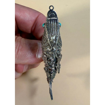 Vintage Koi Fish Sterling Silver Articulated Pomander Pendant Turquoise Eyes
