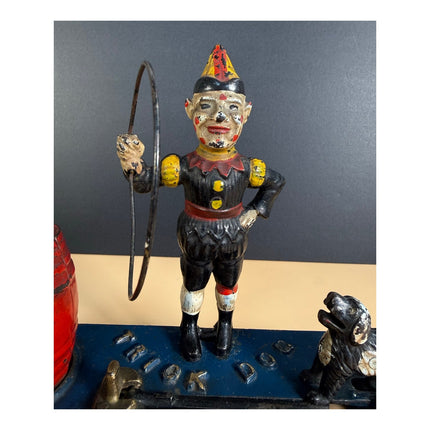 Hubley Trick Dog Mechanical Bank Working w/ Key Cast Iron Bank