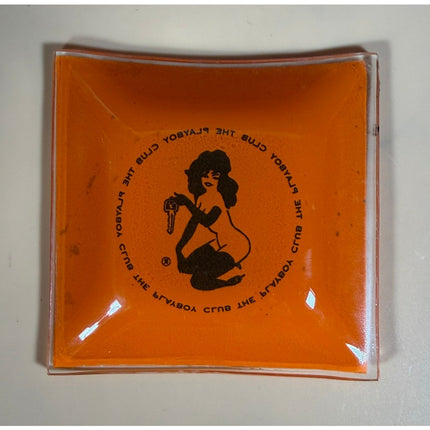 Vintage Playboy Club Orange Glass Ashtray Dish Collectible 4"