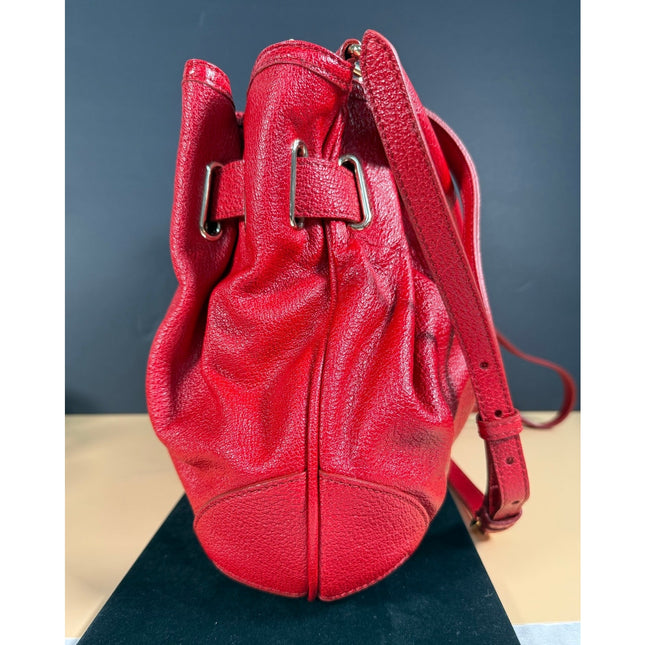 Burberry Red Leather Belted Hobo Bag Buckle Shoulder Handbag Dust Cover