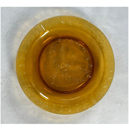 VTG L.E. Smith Amberina Glass Ashtray Plate American Eagle Stars Yellow Gold 9"