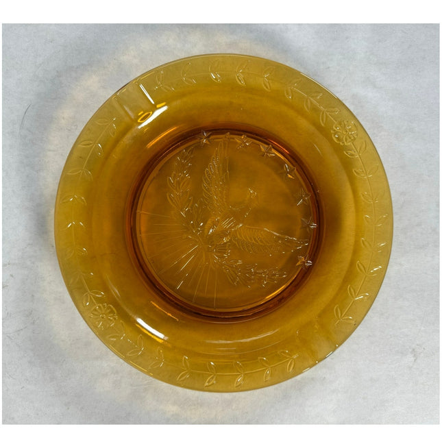 VTG L.E. Smith Amberina Glass Ashtray Plate – American Eagle & Stars Yellow Gold