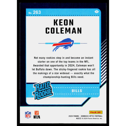 Keon Coleman 2024 Donruss Optic #263 RC,Rookie Buffalo Bills