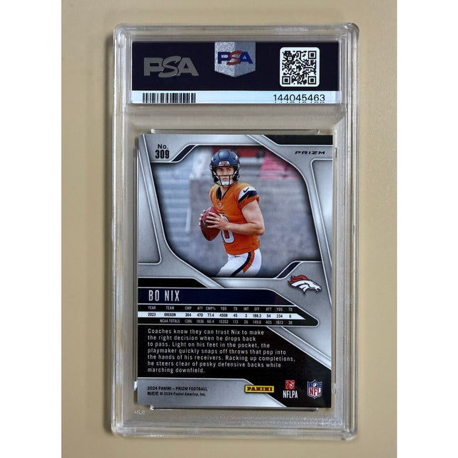 2024 Panini Prizm Neon Green Pulsar RC Bo Nix #309 PSA 9