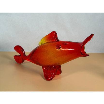 Vintage Orange Yellow Crackle Art Glass Fish Figurine Sculpture 15"