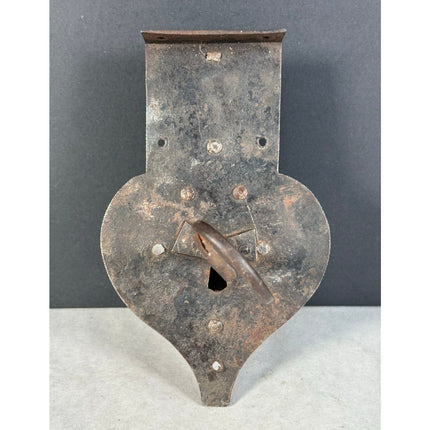 Moravian Hammered Metal Lock with Key Wrought Iron Chest Grab Lock