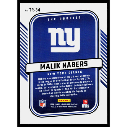 Malik Nabers 2024 Donruss The Rookies #TR-34 New York Giants