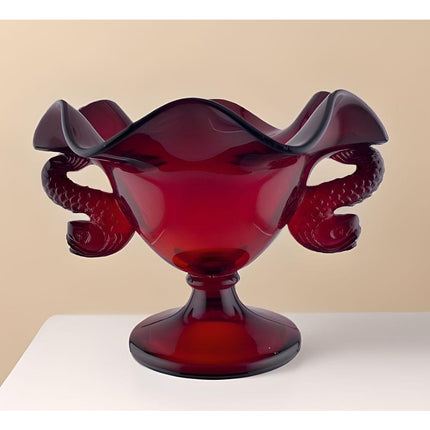 1920’s Fenton Dolphin Double-Handled Footed Ruby Vase – HTG