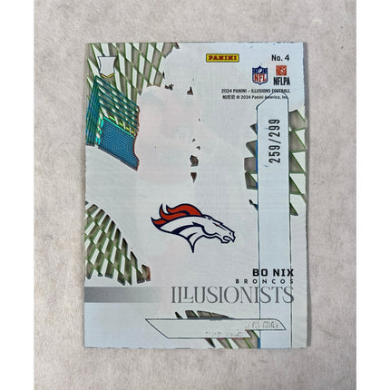 2024 Panini Illusions Bo Nix Illusionists Light Blue 259/299 RC #4 Broncos