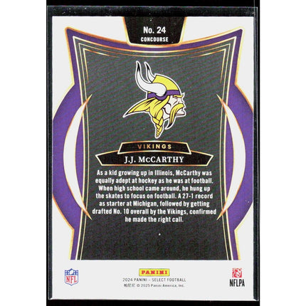 J.J. McCarthy 2024 Panini Select #24 RC Minnesota Vikings