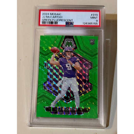 2024 Panini Mosaic J.J. McCarthy #310 Green Fluorescent RC PSA 9