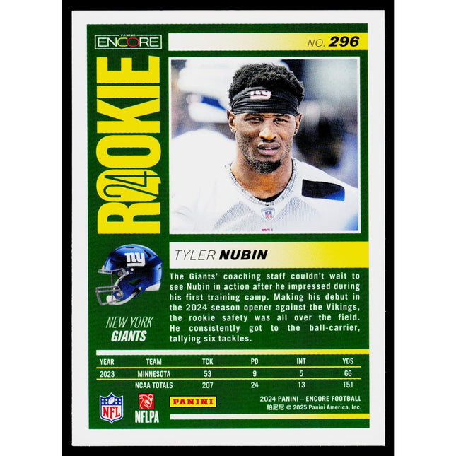 Tyler Nubin 2024 Panini Encore #296 RC New York Giants