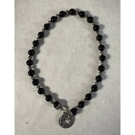 Carolyn Pollack Sterling Silver Black Onyx Beaded Necklace Toggle Clasp 16”
