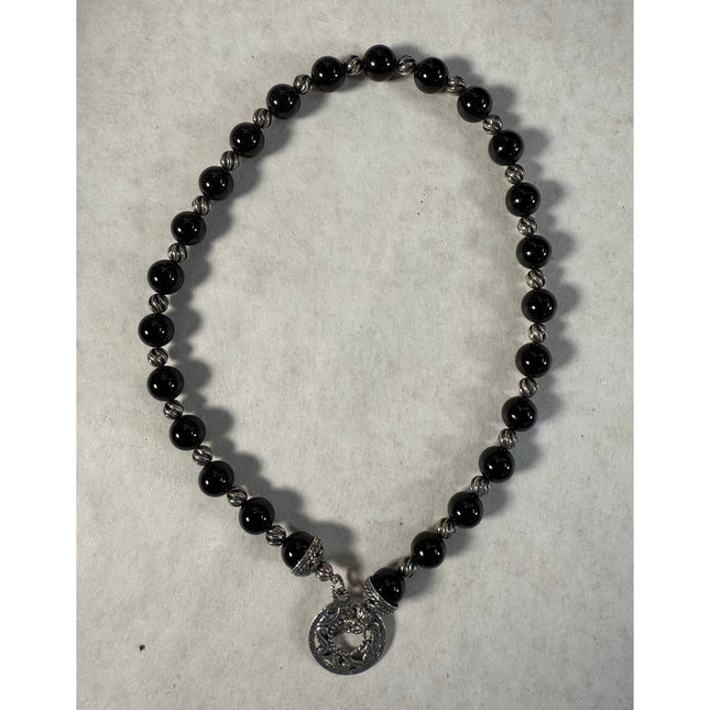 Carolyn Pollack Sterling Silver Black Onyx Beaded Necklace Toggle Clasp 16”