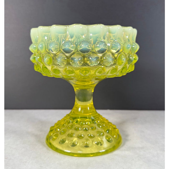 Fenton Uranium Glass Footed Hobnail Candy Dish 5 3/4" Topaz Opalescent Vaseline