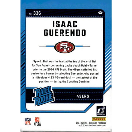 Isaac Guerendo 2024 Donruss Press Proof Blue #336 RC San Francisco 49ers