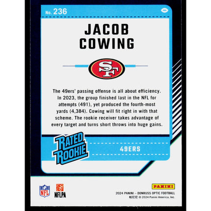 Jacob Cowing 2024 Donruss Optic #236 RC,Rookie San Francisco 49ers