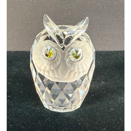 Swarovski Crystal Owl Figurine Green Eyes Signed 2” Collectible