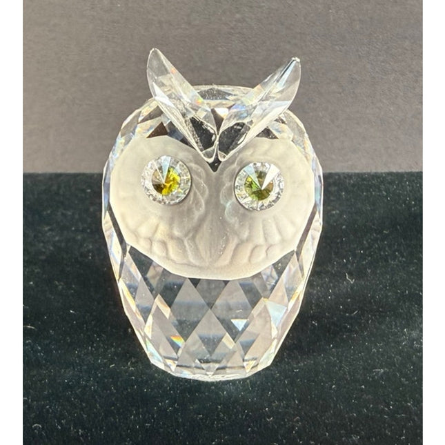 Swarovski Crystal Owl Figurine Green Eyes Signed 2” Collectible