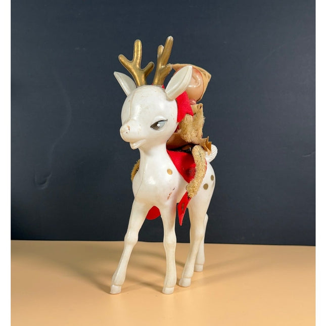 Vintage Hong Kong Plastic Reindeer with Knee Hugger Elf Christmas Decoration