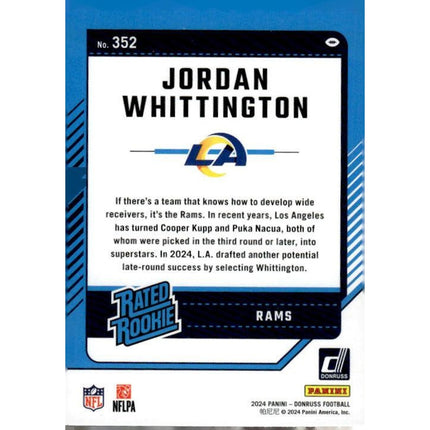 Jordan Whittington 2024 Donruss #352 RC Los Angeles Rams