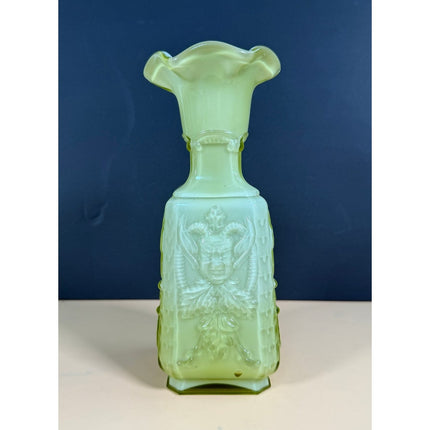 Imperial Glass Mephistopheles 8.5" Vase Vintage Green White Milk Art Glass