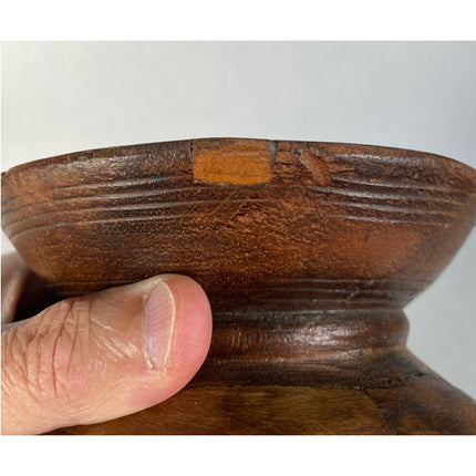 Vintage Handmade Wooden Pot Urn Blue Splatter 8.5"
