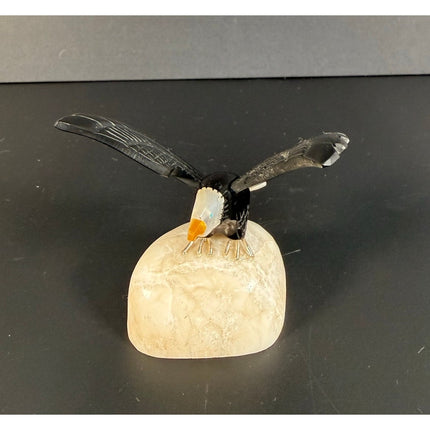 Anita Brown Peruvian Carved Eagle with White Marble Base