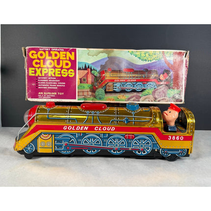 Vintage Golden Cloud Express 3860 Tin Train 16" Locomotive Engine Toy