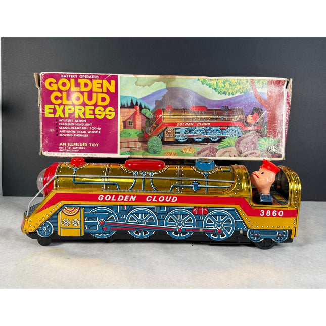 Vintage Golden Cloud Express 3860 Tin Train Locomotive Engine Toy 16"