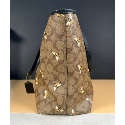 Coach City Tote Bee Signature Canvas Handbag A2296-C8590 Black Brown