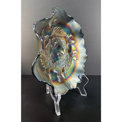 Fenton Cobalt Blue Carnival Glass Acorn 7½" Dish Collectible