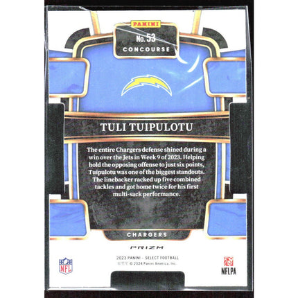 Tuli Tuipulotu 2023 Panini Select Black and Red Prizms Die Cuts #53 RC Chargers