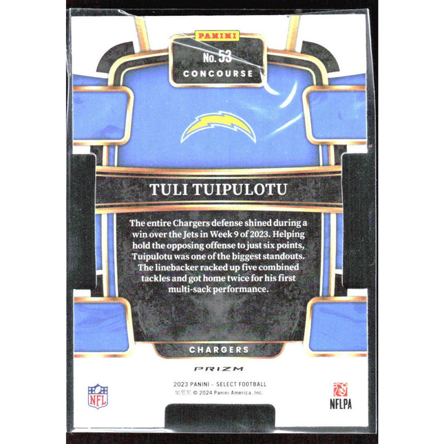 Tuli Tuipulotu 2023 Panini Select Black and Red Prizms Die Cuts #53 RC Chargers