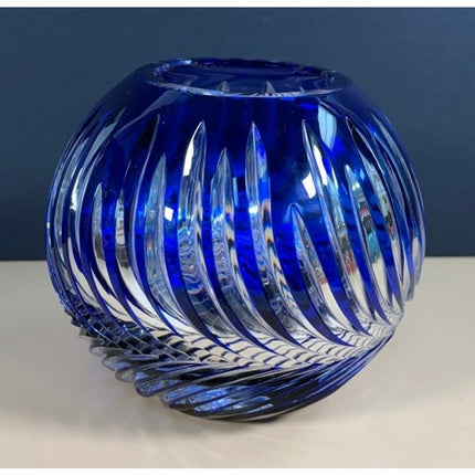 Lausitzer Glas Blue Hand-Cut Art Glass Vase East Germany w/ Label Vintage