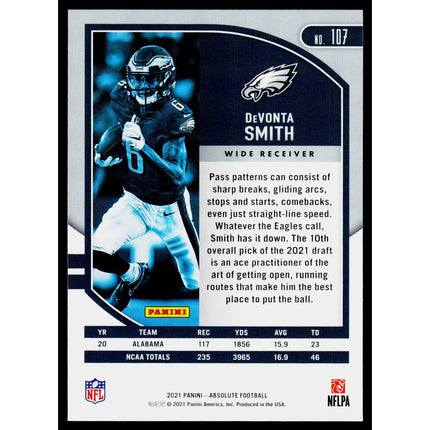 DeVonta Smith 2021 Panini Absolute Retail #107 RC Philadelphia Eagles